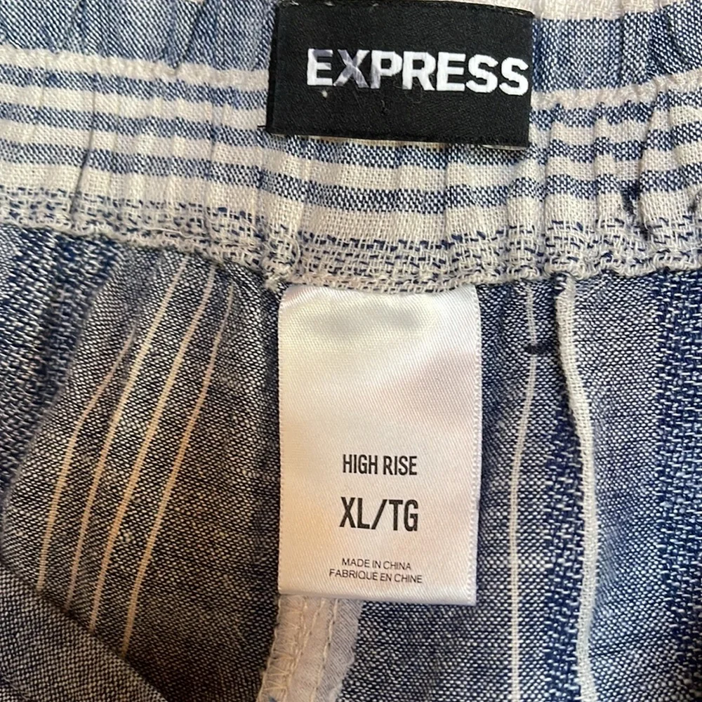 Express striped high rise linen blend wide open slit summer pants - Picture 7 of 10
